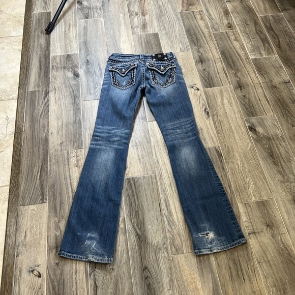 Project-Miss Me Jeans Womens 27 Low Rise Boot Y2K Embellished Medium Wash Denim - Picture 10 of 13